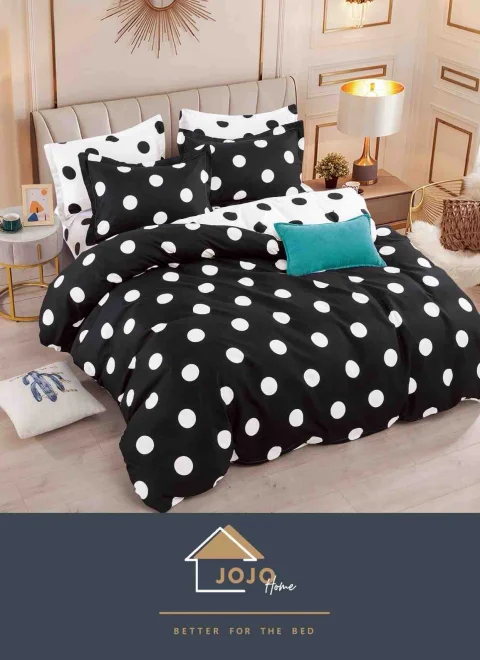 Lenjerie de pat finet cu cearceaf normal 6 piese NEGRU X ALB H-303