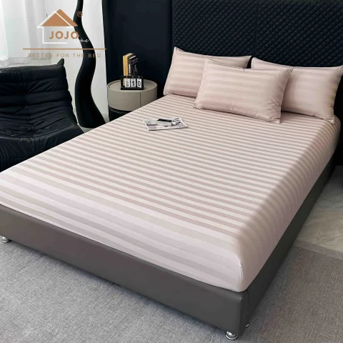 Lenjerie de pat cu elastic,  Damasc 6 piese 100 % bumbac CREM DM-105 — imagine 3