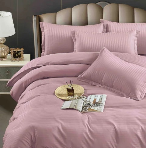 Lenjerie de pat cu ceraceaf normal,  Damasc 6 piese 100 % bumbac ROZ M-20 — imagine 2