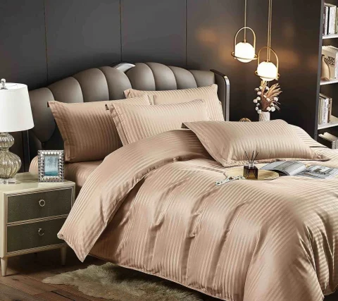 Lenjerie de pat cu ceraceaf normal,  Damasc 6 piese 100 % bumbac BEIGE M-11 — imagine 2