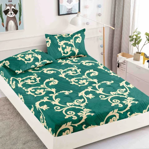 Husa de pat cu elastic pentru pat de 2 persoane VERDE-BEIGE