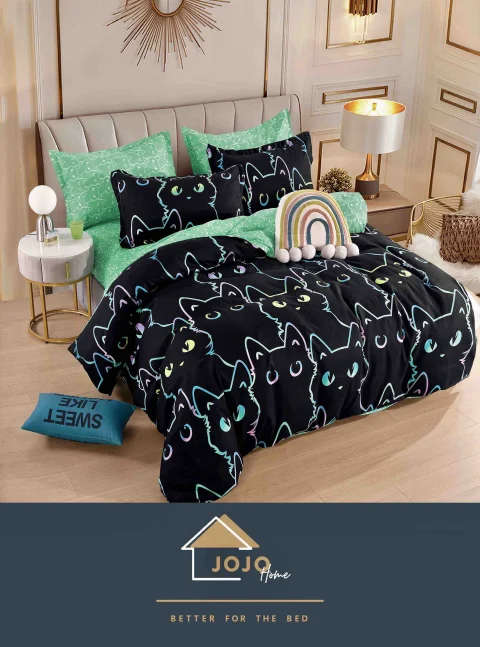 Lenjerie de pat finet cu elastic 6 piese – verde cu negru