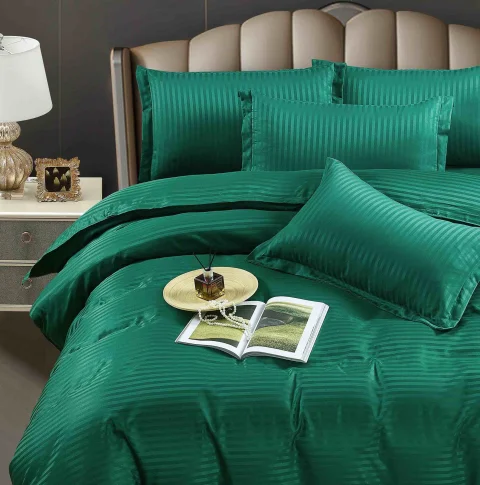 Lenjerie de pat cu ceraceaf normal,  Damasc 6 piese 100 % bumbac VERDE M-05 — imagine 2