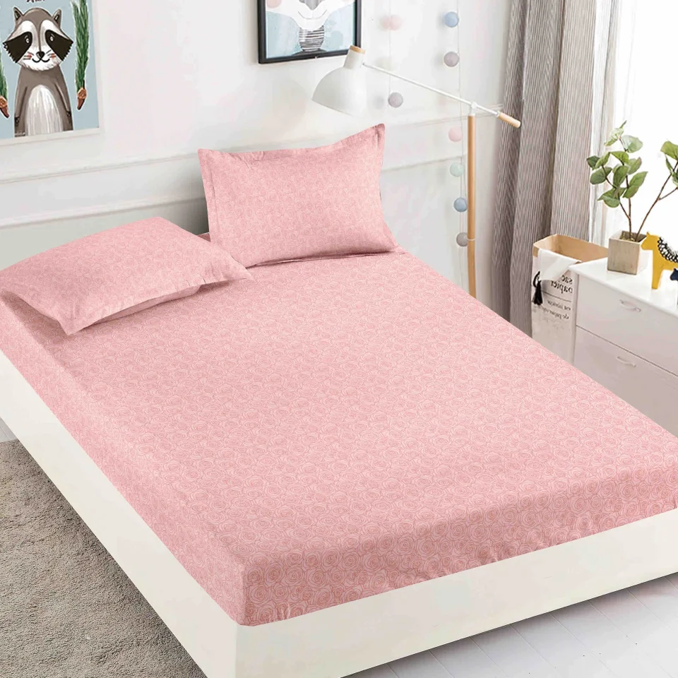 Husa de pat cu elastic pentru pat de 2 persoane ROZ D-H500