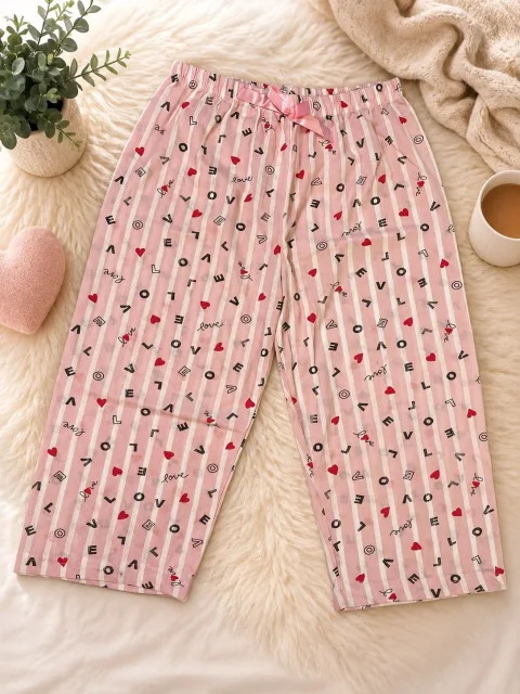 Pantaloni pijama damă 3/4, roz, imprimeu LOVE — imagine 2