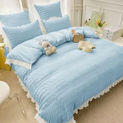 Lenjeri de pat creponata  din Bumbac Policoton BLUE CU ALB 4960