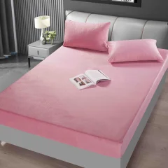 Husa de pat din catifea cu elastic pentru pat de 2 persoane ROZ PAL-021