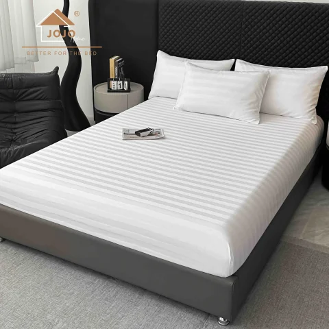 Lenjerie de pat cu elastic,  Damasc 6 piese 100 % bumbac ALB DM-120 — imagine 2