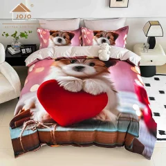Lenjerie de pat o persoana, imprimeu digital 5D cu elastic 4 piese BEIGE si ROZ