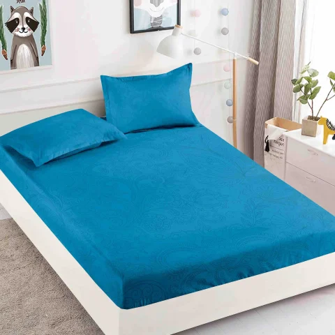 Husa de pat cu elastic pentru pat de 2 persoane ALBASTRU H-700