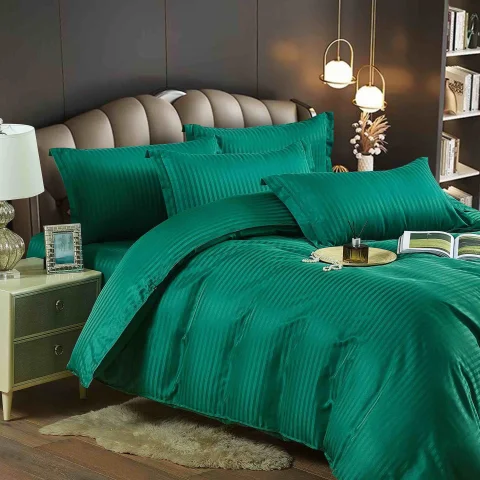 Lenjerie de pat cu elastic,  Damasc 6 piese 100 % bumbac VERDE-1676 — imagine 1
