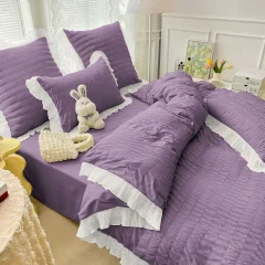 Lenjeri de pat creponata  din Bumbac Policoton MOV CU ALB 4823