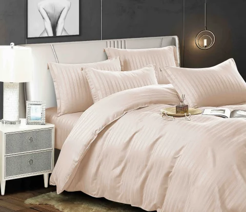 Lenjerie de pat cu elastic,  Damasc 6 piese 100 % bumbac CREM-1489 — imagine 1