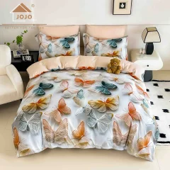 Lenjerie de pat o persoana, imprimeu digital 5D cu elastic 4 piese BEIGE H-101