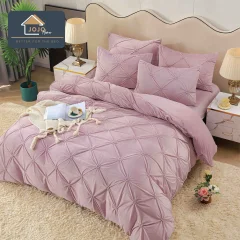Lenjerie de pat din catifea cu pliuri, 4 piese, pentru pat dublu, culoare LILA