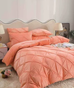 Lenjerie de pat din catifea cu pliuri, 4 piese, pentru pat dublu, culoare PORTOCALIU