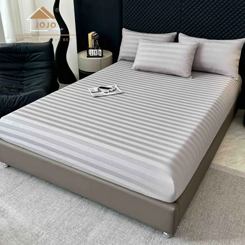 Lenjerie de pat cu elastic,  Damasc 6 piese 100 % bumbac GRI D-DM-109 — imagine 2