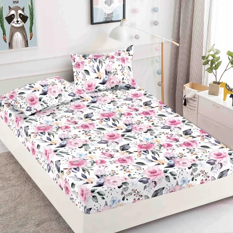 Husa de pat cu elastic pentru pat de 2 persoane FLORI