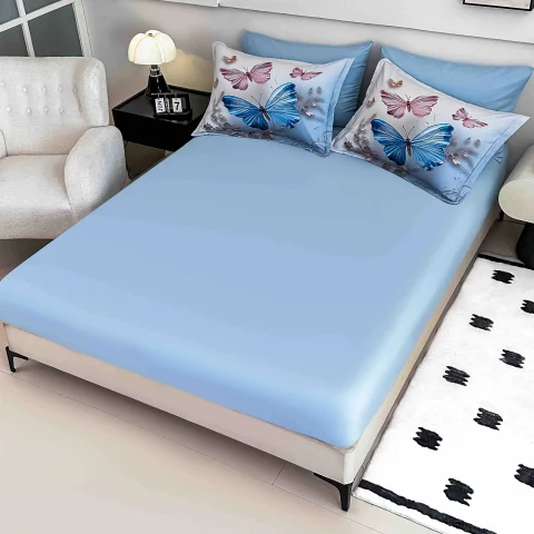 Lenjerie de pat o persoana, imprimeu digital 5D cu elastic 4 piese  BLUE H-04 — imagine 2