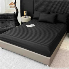 Lenjerie de pat cu elastic,  Damasc 6 piese 100 % bumbac NEGRU DM-121