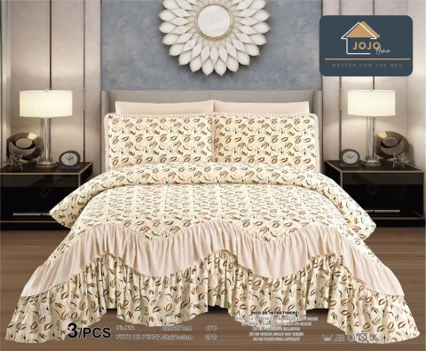 Cuvertura matlasata cu volane-3 piese  BEIGE C14