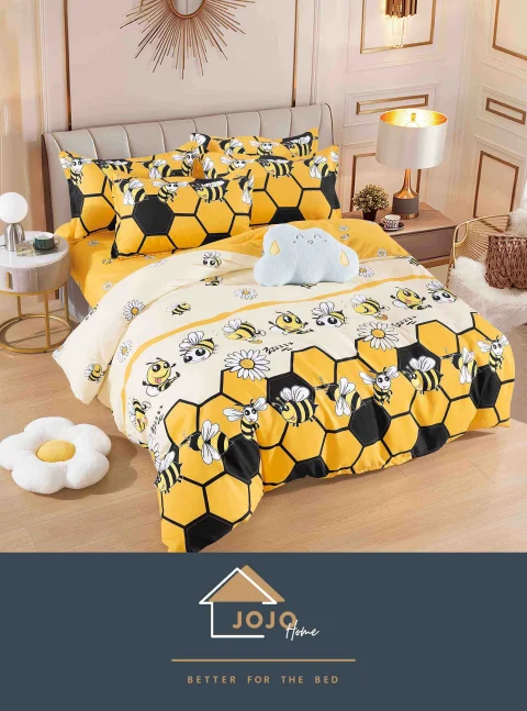 Lenjerie de pat finet cu cearceaf normal 6 piese GALBEN H-472