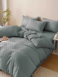 Lenjerie de pat Jacquard finet cu cearceaf normal 6 piese BLUE-JF-15