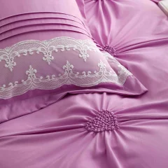 Lenjerie de Pat Dublu din Finet 6 pcs - Inimi Brodate  MOV 842