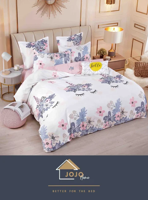 Lenjerie de pat finet cu elastic 6 piese –roz-alb cu flori