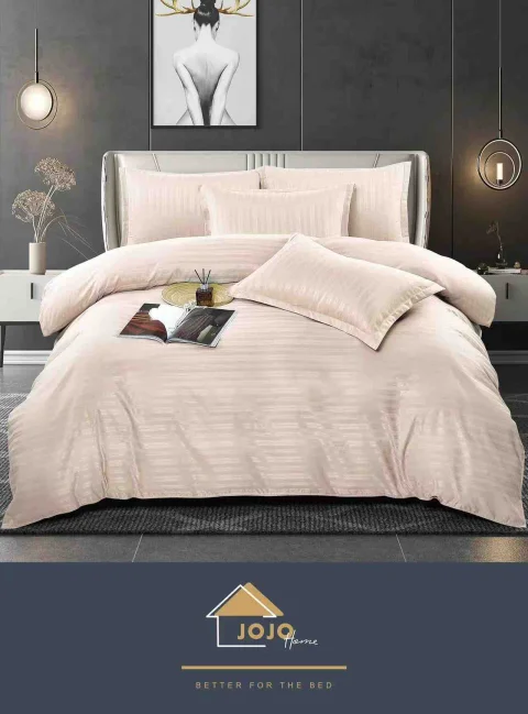Lenjerie de pat cu ceraceaf normal,  Damasc 6 piese 100 % bumbac CREM  M-22 — imagine 1