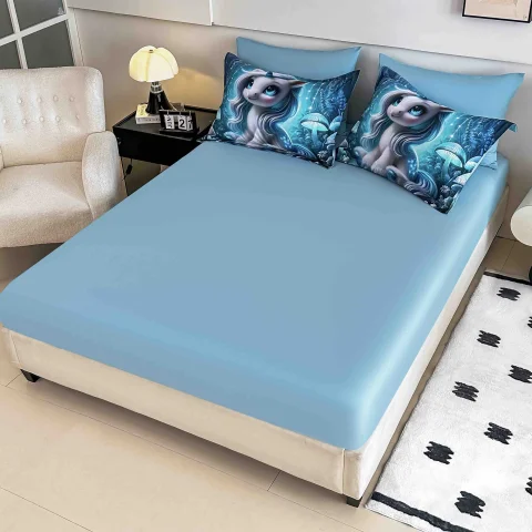 Lenjerie de pat o persoana, imprimeu digital 5D cu elastic 4 piese BLUE H-06 — imagine 2