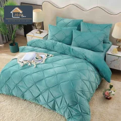 Lenjerie de pat din catifea cu pliuri, 4 piese, pentru pat dublu, culoare BLUE