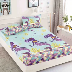 Husa de pat cu elastic pentru pat de 2 persoane MOV cu sirene