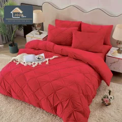 Lenjerie de pat din catifea cu pliuri, 4 piese, pentru pat dublu, culoare ROSU
