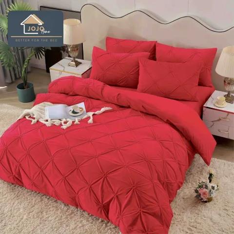 Lenjerie de pat din catifea cu pliuri, 4 piese, pentru pat dublu, culoare ROSU — imagine 1