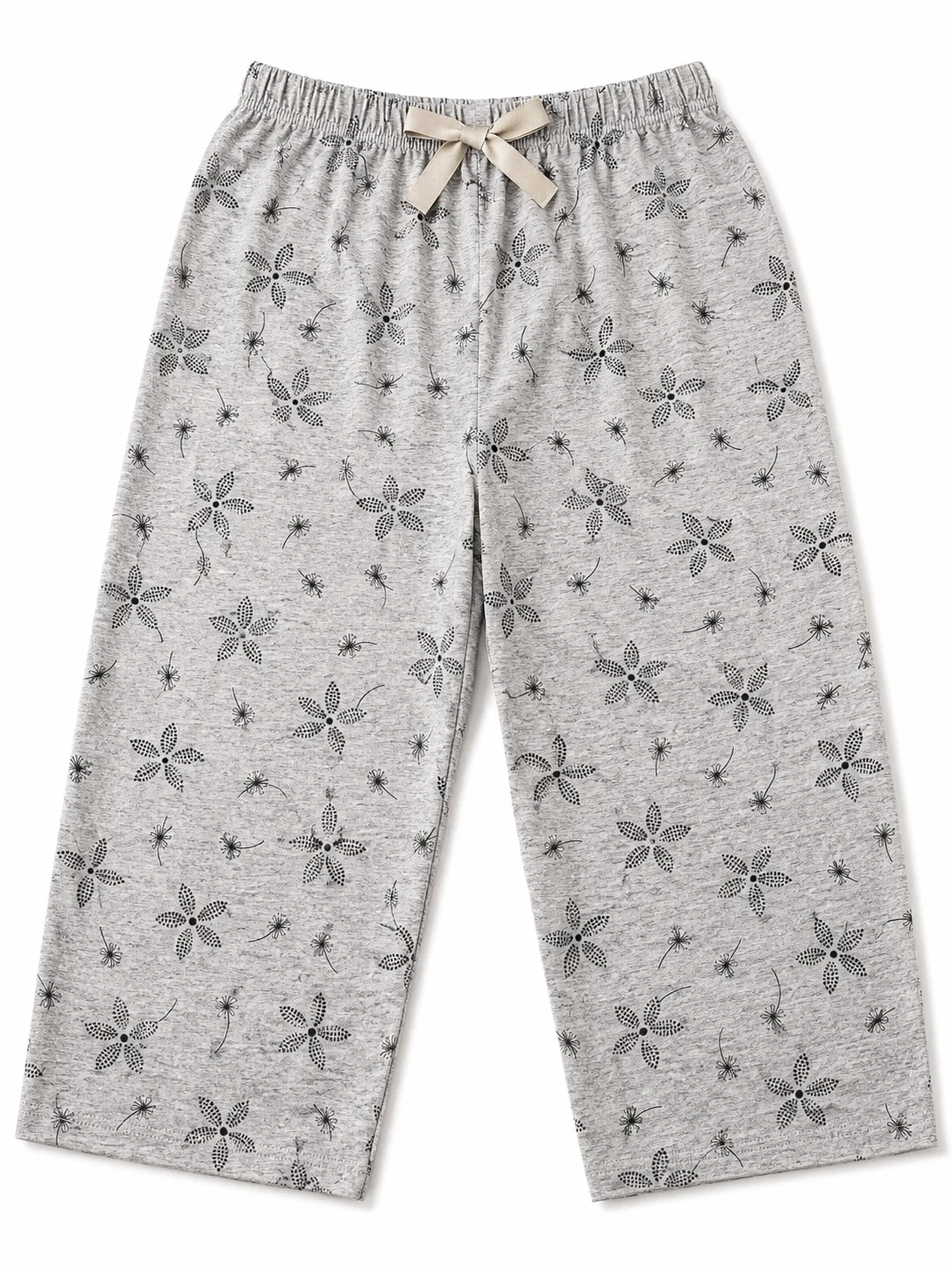 Pantaloni pijama damă 3/4, gri, imprimeu păpădie — imagine 2