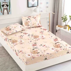 Husa de pat cu elastic pentru pat de 2 persoane CREM-FLORI