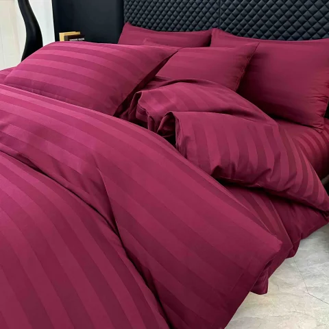 Lenjerie de pat cu elastic,  Damasc 6 piese 100 % bumbac BORDO DM-111 — imagine 3