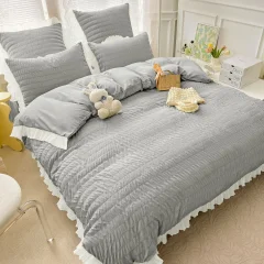 Lenjeri de pat creponata  din Bumbac Policoton GRI CU ALB 4990