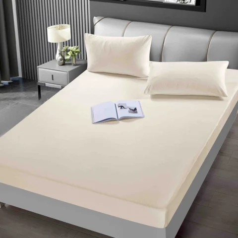 Husa de pat din catifea cu elastic pentru pat de 2 persoane CREM -010