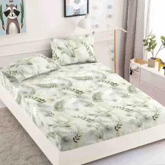 Husa de pat cu elastic pentru pat de 2 persoane GRI-FRUNZE