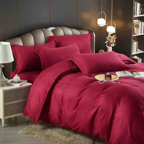 Lenjerie de pat cu ceraceaf normal,  Damasc 6 piese 100 % bumbac BORDO M-02 — imagine 2