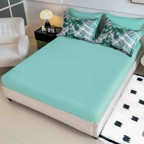 Lenjerie de pat o persoana, imprimeu digital 5D cu elastic 4 piese TURCOAZ cu fluture — imagine 3