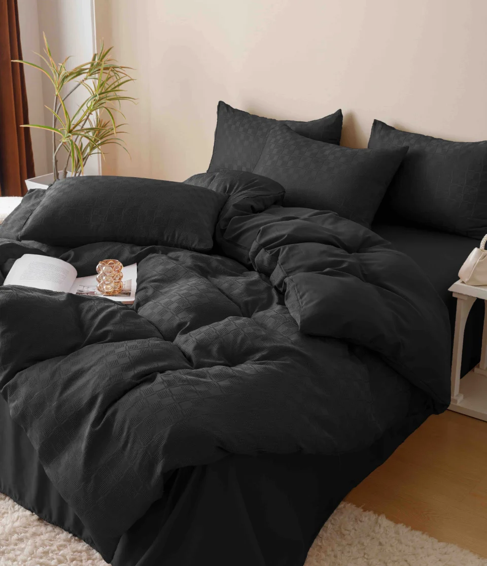 Lenjerie de pat Jacquard finet cu cearceaf normal 6 piese NEGRU JF-14