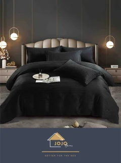 Lenjerie de pat cu ceraceaf normal,  Damasc 6 piese 100 % bumbac NEGRU M-07