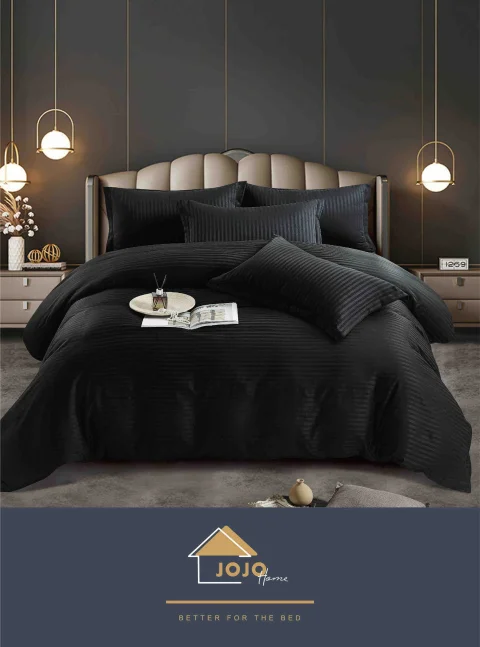 Lenjerie de pat cu ceraceaf normal,  Damasc 6 piese 100 % bumbac NEGRU M-07 — imagine 1