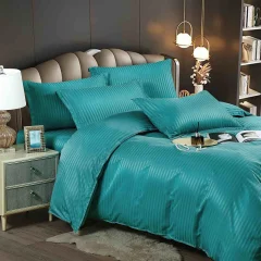Lenjerie de pat cu elastic,  Damasc 6 piese 100 % bumbac BLUE-1490