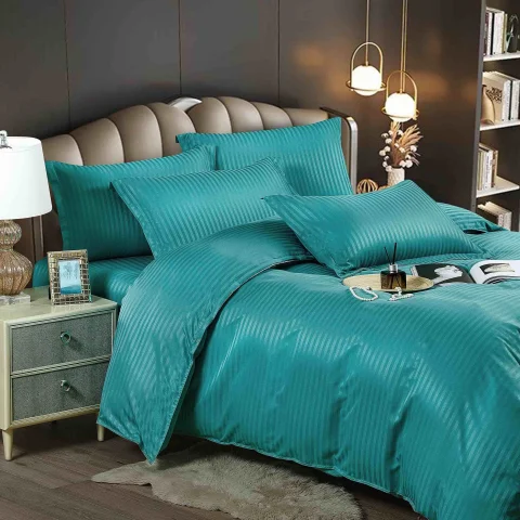 Lenjerie de pat cu elastic,  Damasc 6 piese 100 % bumbac BLUE-1490 — imagine 1