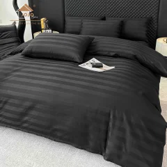 Lenjerie de pat cu elastic,  Damasc 6 piese 100 % bumbac NEGRU DM-121