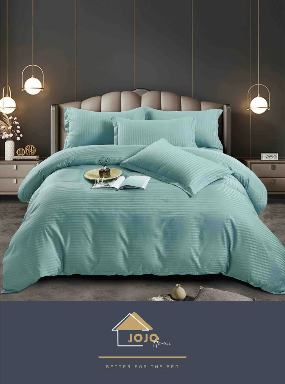 Lenjerie de pat cu ceraceaf normal,  Damasc 6 piese 100 % bumba BLUE-M-03